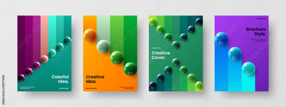 Vivid presentation vector design illustration set. Modern realistic balls placard concept collection.