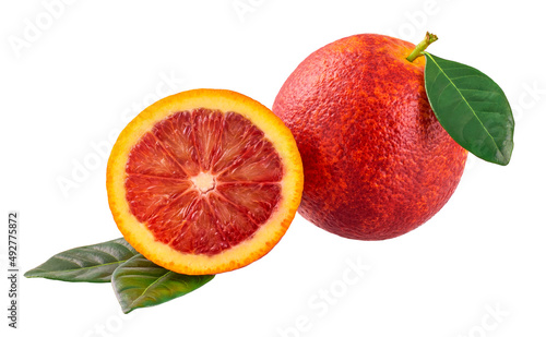 ripe red sicilian orange isolated on white background full depth of field.