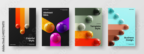 Multicolored handbill vector design template bundle. Abstract realistic spheres book cover concept collection. © kitka