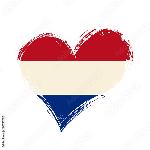 Dutch flag heart-shaped grunge background. Vector illustration.