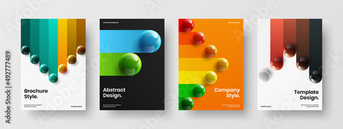 Original leaflet design vector concept set. Fresh realistic balls cover layout collection.