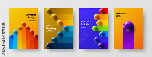 Bright company cover vector design illustration bundle. Simple realistic spheres leaflet layout collection.