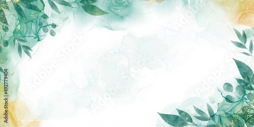 Abstract green floral alcohol ink background image