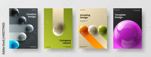 Simple pamphlet design vector concept composition. Unique 3D spheres company identity illustration bundle.