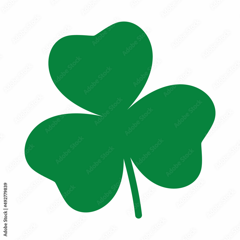 Green shamrock. Single emerald clover on a white background. A symbol of Ireland. Decorative element for St. Patrick's Day design Green shamrock. Single emerald clover on a white background. A symbol of Ireland. Decorative element for St. Patrick's Day design