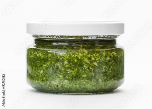  pesto, rosso, glasses, jar, isolated, food, bottle, white, container, green, basil, spice, pepper, healthy, salt, sauce, kitchen, canned, tomato, white, background, condiment, cookery, vegetable