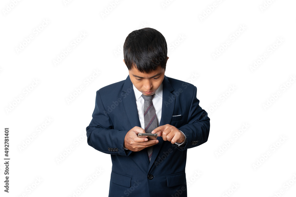 Portrait of businessman using smartphone isolated on white background. Portrait of businessman using smartphone isolated on white background.