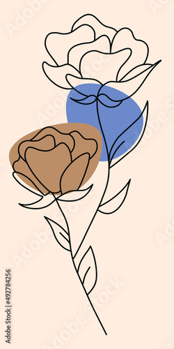 Rose icon Line art. Abstract minimal flower design for cover, prints, floral wall art, Home decor picture, fabric and wallpaper Vector illustration.
