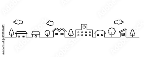 街並み　学校　線画