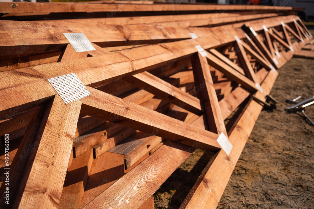 New under construction roof beams the construction site New under construction roof beams the construction site