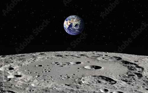 Print op canvas The Earth as Seen from the Surface of the Moon Elements of this Image Furnished