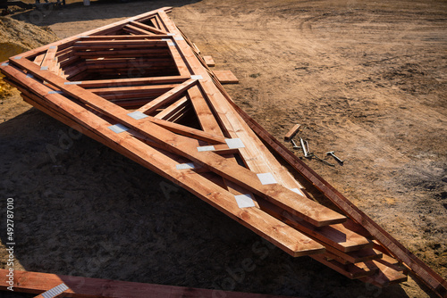 New under construction roof beams the construction site