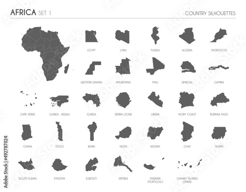 Set of 30 high detailed silhouette maps of African Countries and territories, and map of Africa vector illustration.