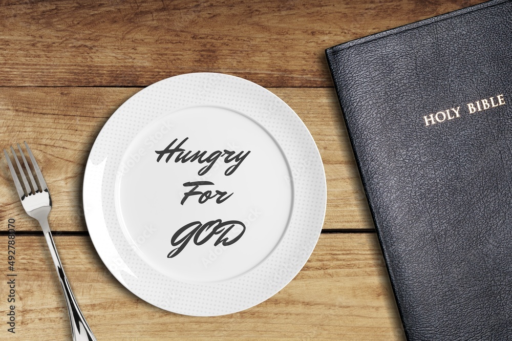 Fasting and prayer. Christian biblical concept, empty plate with Holy