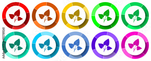 Plant, tree icon set, florar flat design vector illustration in 10 colors options for mobile applications and webdesign