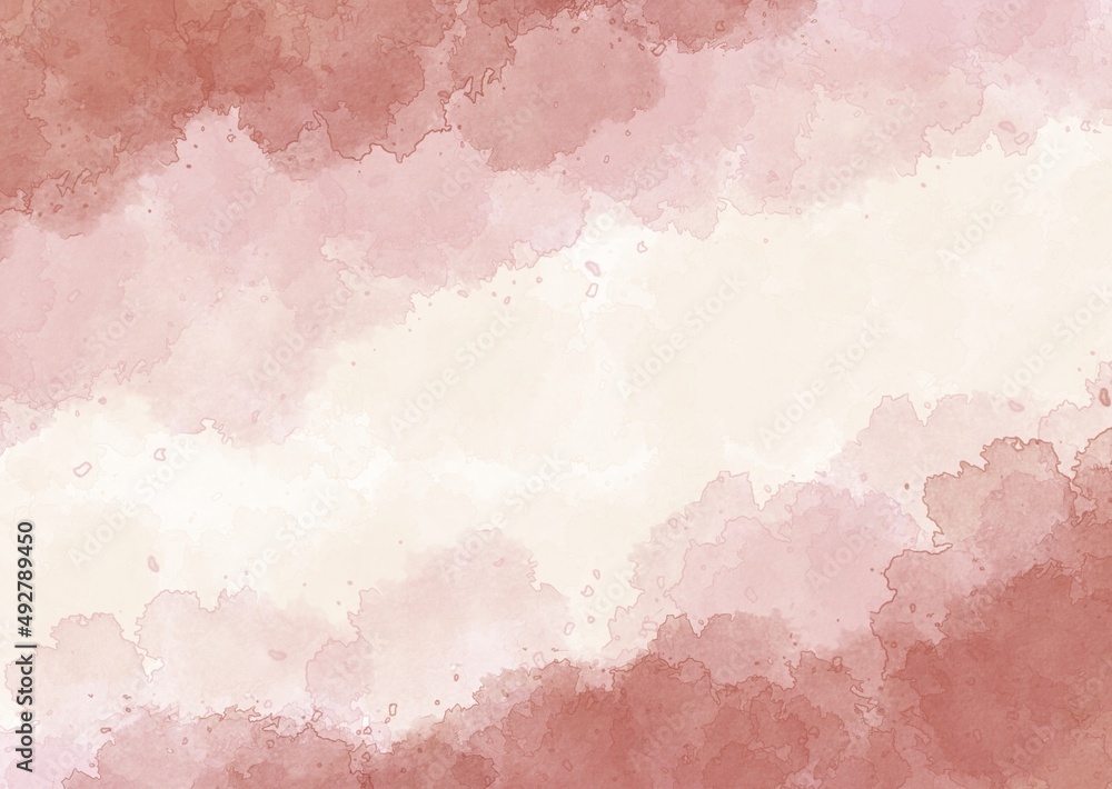 Red pink abstract watercolor background border texture paint