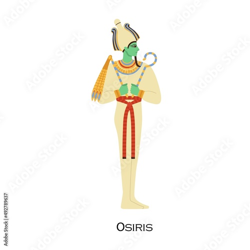Osiris, Ancient .Egyptian god profile. Character of Old Egypt history. Deity of fertility, agriculture, vegetation. Historical religious figure. Flat vector illustration isolated on white background