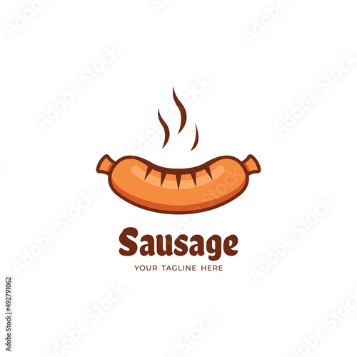 simple hot sausage logo design, modern sausage symbol with outlined style template vector