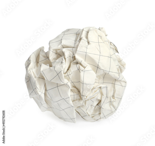 Crumpled sheet of beige paper isolated on white