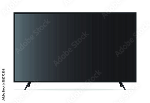 TV flat screen lcd, plasma, tv mock up. black blank HD monitor mockup. Modern video panel black flatscreen.Isolated on white background. Widescreen show your business presentation on display device. photo