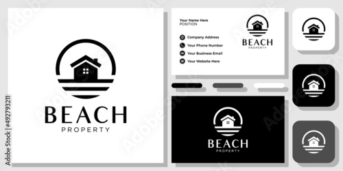 Beach Property Villa Lodging Resort View With Business Card Template 