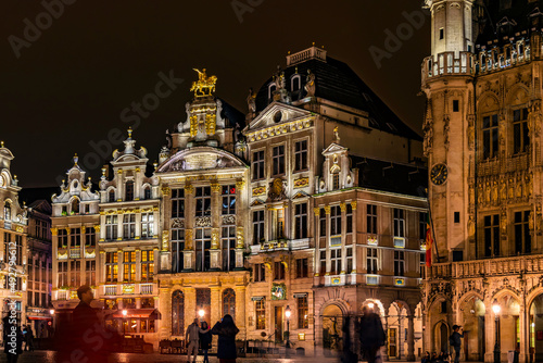 A view of the Grand Place at night, Brussels, Belgium. the central square of Brussels capital city, surrounded by opulent guildhalls