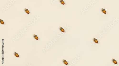 Minimalistic photo painting pattern with acorns in trendy brown - beige color with an autumn motif