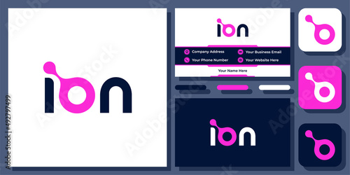 Ion Wordmark Molecule Technology Science Connection Simple Vector Logo Design with Business Card