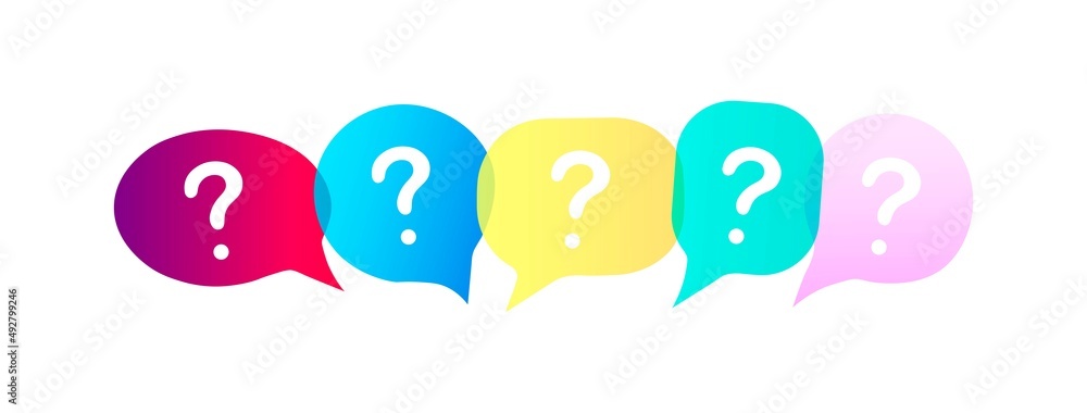 Fototapeta premium Speech bubbles. Question mark icon. Message window. FAQ. Bright, colorful elements. Submit a request. vector illustration. 