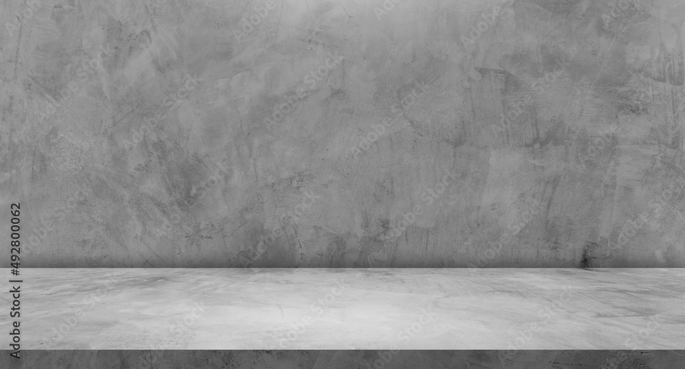 Rough grey cement floor and wall room interiors studio background well editing montage displays products and text present on free space concrete backdrop Rough grey cement floor and wall room interiors studio background well editing montage displays products and text present on free space concrete backdrop