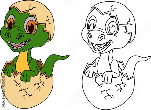 vector drawing of cartoon dinosaur, for coloring book.
