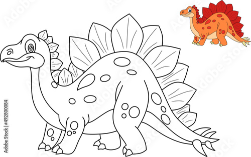 vector drawing of cartoon dinosaur, for coloring book.
