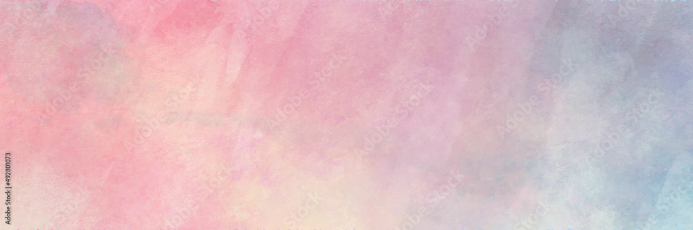 Pretty pink watercolor background with paper texture, Panorama view  hand painted abstract image.