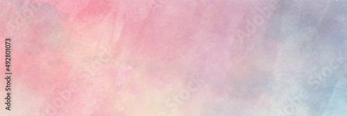 Pretty pink watercolor background with paper texture, Panorama view hand painted abstract image.