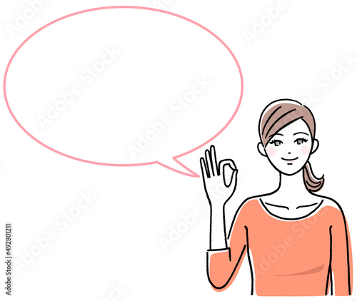 OKサインを出す若い女性と吹き出し
