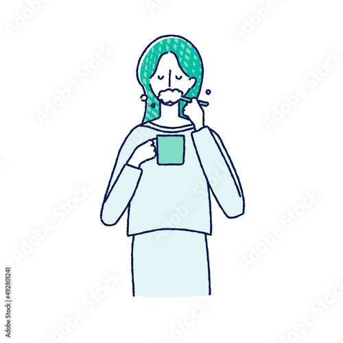 歯磨きをしている女性　イラスト　手描き	