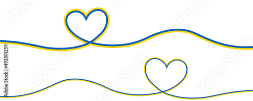 Żółta i niebieska wstążka układająca się w serduszko w kolorze flagi Ukrainy.