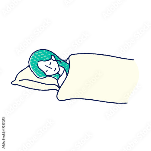 ベットで寝ている女性のイラスト