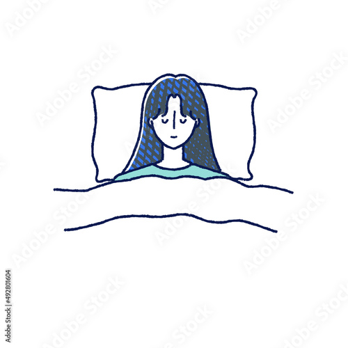 寝ている女性　イラスト　手描き