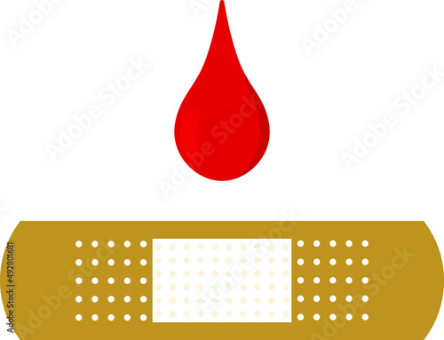 bactericidal adhesive plaster and a drop of red blood on top