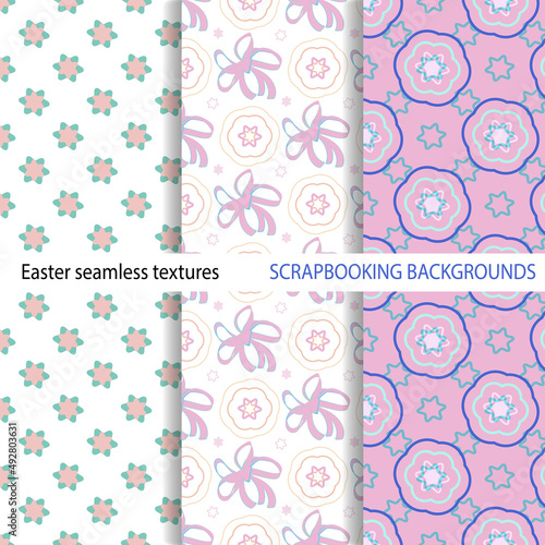 Seamless vector color background. The texture of simple doodle elements. Decorations for fabrics, children's textiles.For scrapbooking, packaging, gift products. Digital template. Easter background
