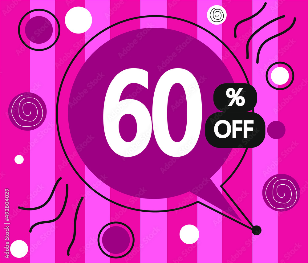 Vector illustration 60% off banner. pink label Vector illustration 60% off banner. pink label