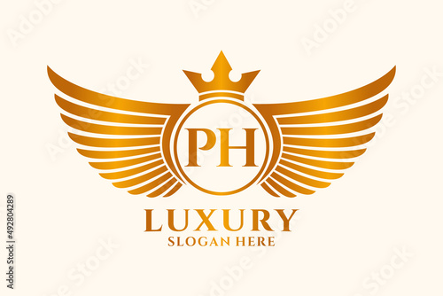 Luxury royal wing Letter PH crest Gold color Logo vector, Victory logo, crest logo, wing logo, vector logo template.