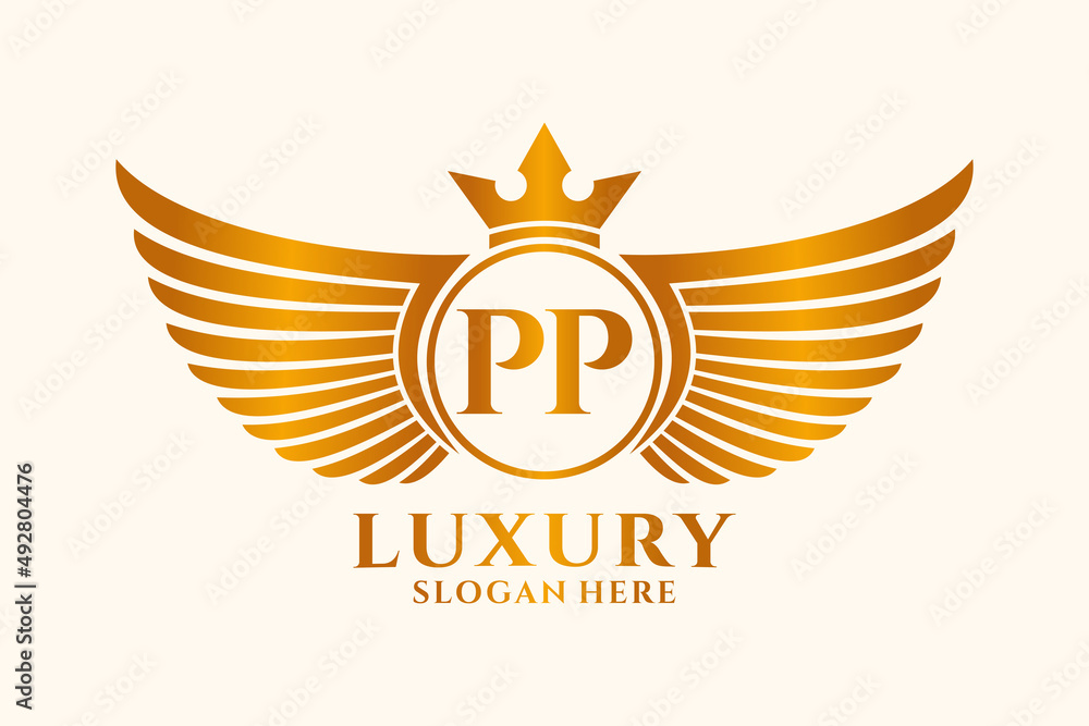 Luxury royal wing letter lv crest gold color logo Vector Image