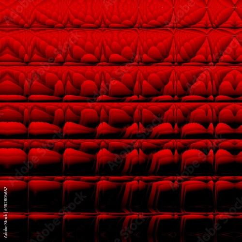 bright red and scarlet curved patterns and design on a black background
