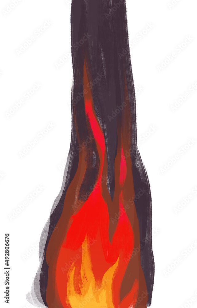 fire effect digital art, isolated on white. Explosion and smoke fx