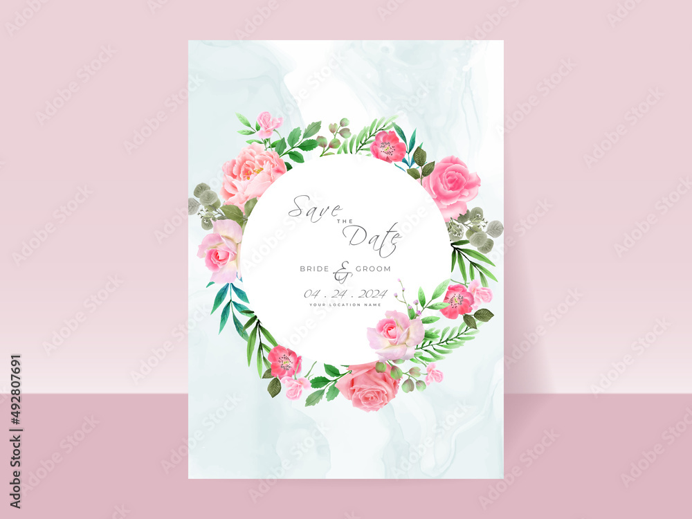 Wedding invitation cards set pink roses
