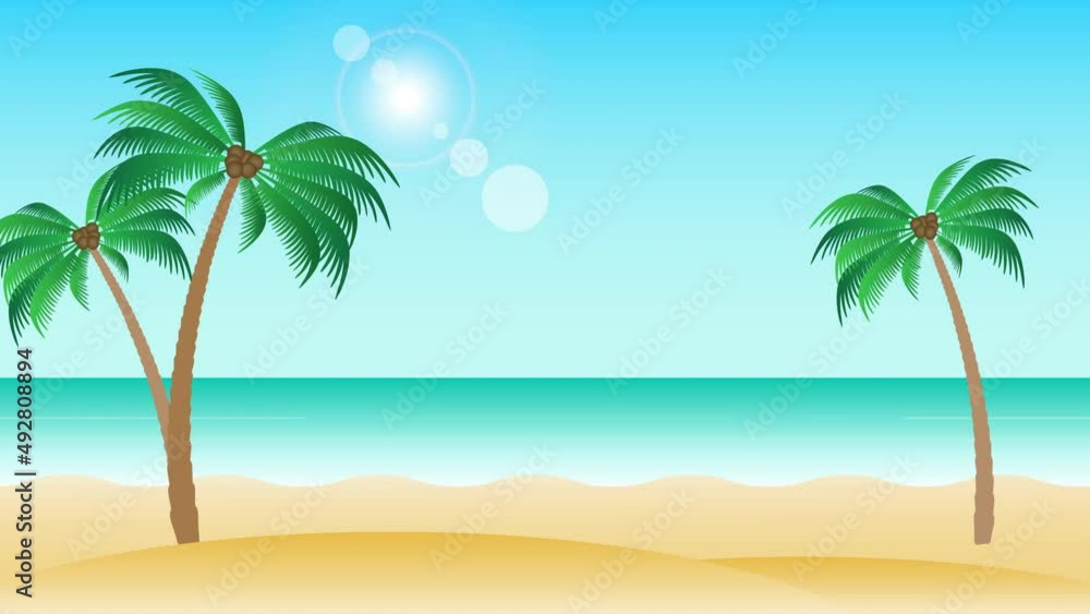 Beautiful beach landscape animation with palm trees sea side view. Seamless loopable background. Beautiful beach landscape animation with palm trees sea side view. Seamless loopable background.