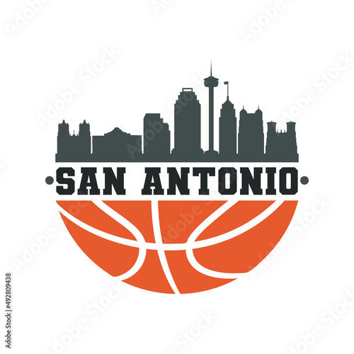 San Antonio, TX, USA Basketball Skyline City Silhouette Vector. Basket Design Style Icon Symbols. Sport America Ball.