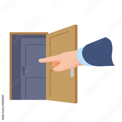 ドアを指さして出ていけのイメージイラスト